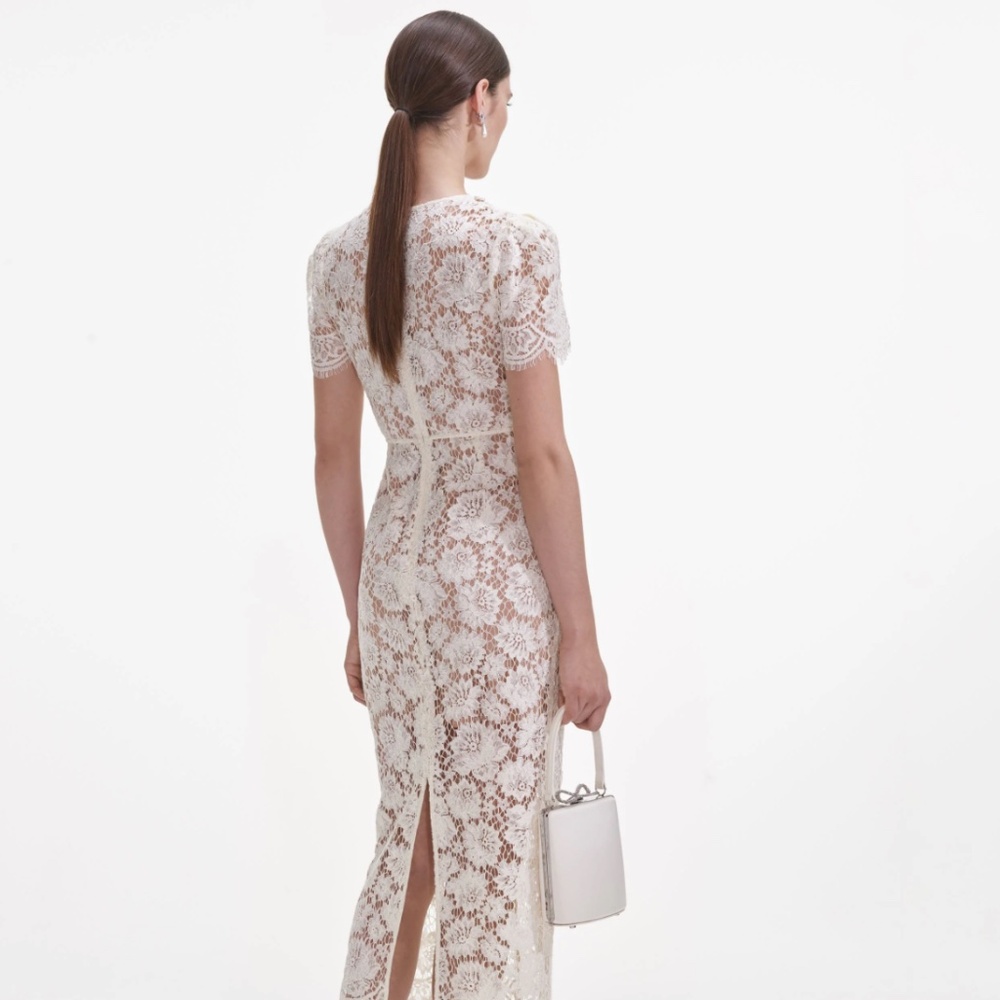 self-portrait Cream Fine Lace Pearl Midi Dress - Size US10 - MSRP $615 - NWT - Picture 3 of 8